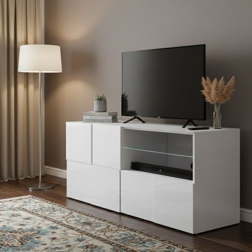 Mobile TV bianco lucido 122x43x57h cm in legno - Ward
