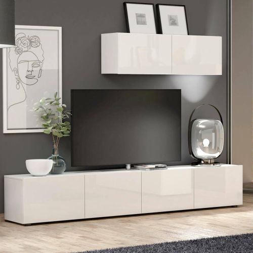 Mobile TV bianco lucido 225x38x39h cm 4 ante - Ame