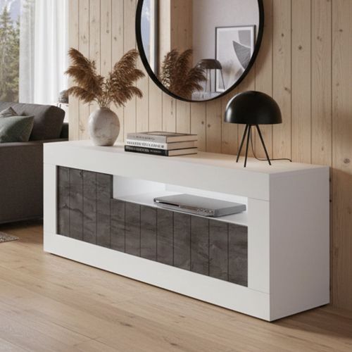 Mobile TV bianco lucido e ardesia 138x42x56h cm 3 ante - Iole