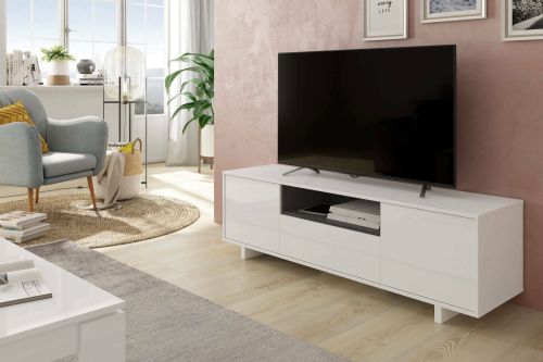 Mobile TV bianco lucido e grigio cenere 150x41x46h cm 3 ante - Andalusia