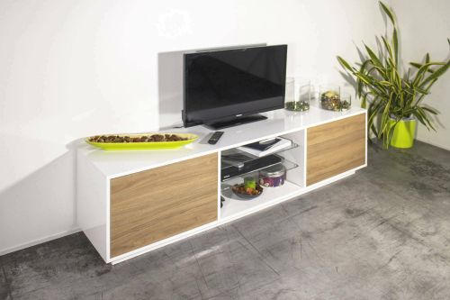 Mobile TV bianco lucido e noce 180x41x46h cm 2 ante - Lola