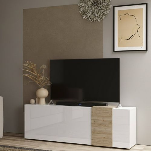 Mobile TV bianco lucido e rovere 181x44x59h cm 3 ante - Sidr