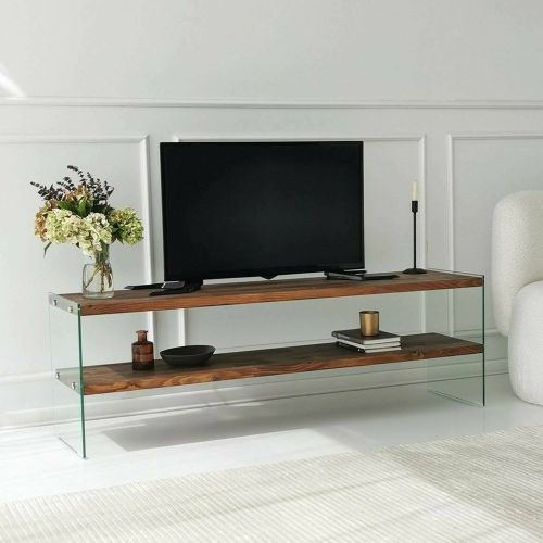 Mobile TV marrone e trasparente 140x35x45h cm in legno - Umbria