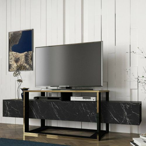 Mobile TV nero e oro 160x46x49h cm in legno - Jo