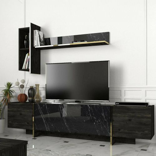 Mobile TV nero e oro 180x32x45h cm 3 ante - Beinasco