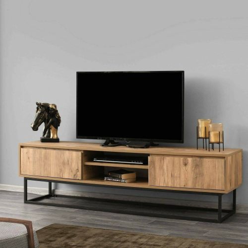 Mobile TV nero e quercia 180x40x50h cm in legno - Kira