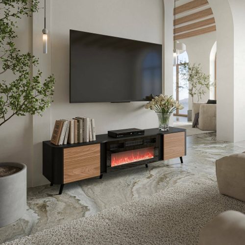 Mobile TV nero,noce 190x40x58h cm 2 ante - Vicino