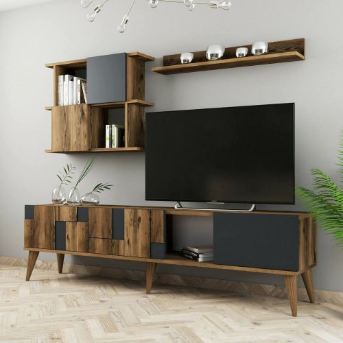 Mobile TV noce e antracite 180x33x48h cm 4 ante - Dora