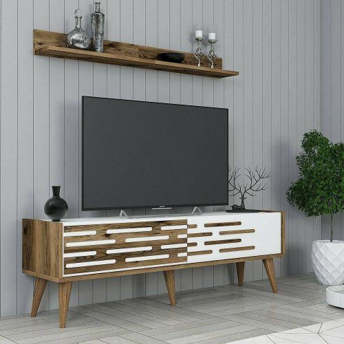 Mobile TV noce e bianco 140x45x35h cm 2 ante - Arsiero