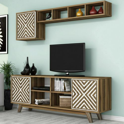 Mobile TV noce e bianco 160x35x56h cm 3 ante - Drusilla