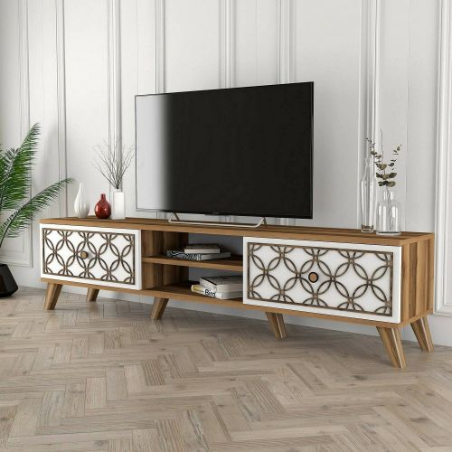 Mobile TV noce e bianco 180x35x44h cm 2 ante - Teia