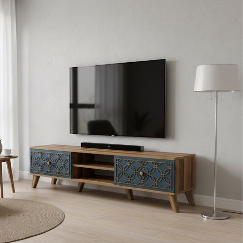 Mobile TV noce e blu 180x35x44h cm 2 ante - Albonese