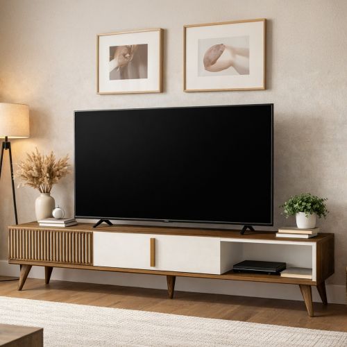 Mobile TV noce e crema 180x35x40h cm 2 ante - Gordon