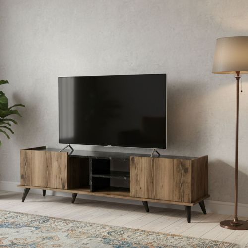 Mobile TV noce e nero 180x34x52h cm 2 ante - Paine