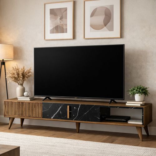 Mobile TV noce e nero 180x35x40h cm in legno - Gordon