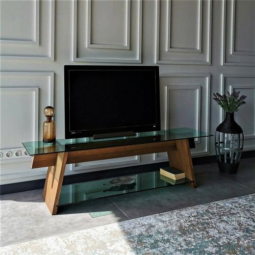 Mobile TV noce e verde 158x40x45h cm in legno - Amorosi