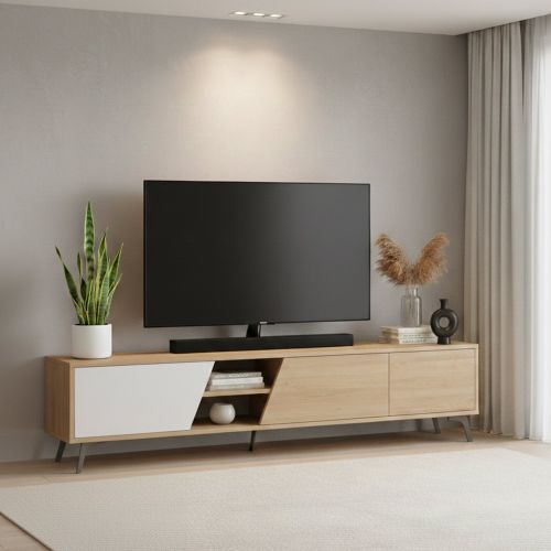 Mobile TV quercia e bianco 180x35x48h cm 2 ante - Male