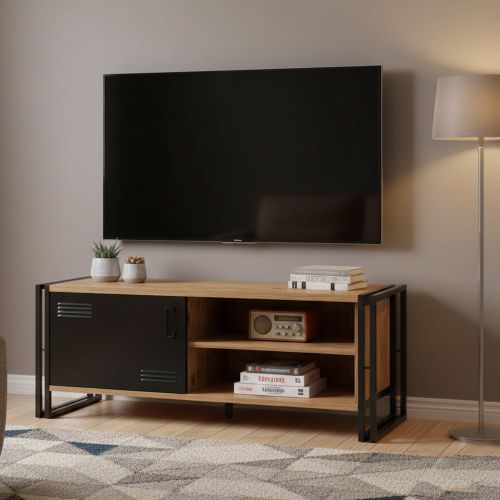 Mobile TV quercia e nero 130x45x50h cm in legno - Cyprien