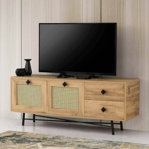 Mobile TV quercia e nero 140x40x60h cm 2 ante e 2 cassetti - Apollinare