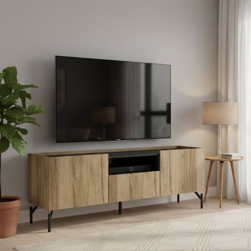 Mobile TV quercia e nero 147x41x54h cm 2 ante e 1 cassetto - Duchi
