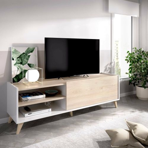 Mobile TV rovere e bianco 155x43x47h cm modulabile - Allesia