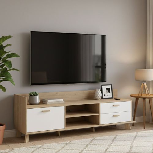 Mobile TV rovere e bianco 181x51x61h cm 2 ante e 1 cassetto - Agathis