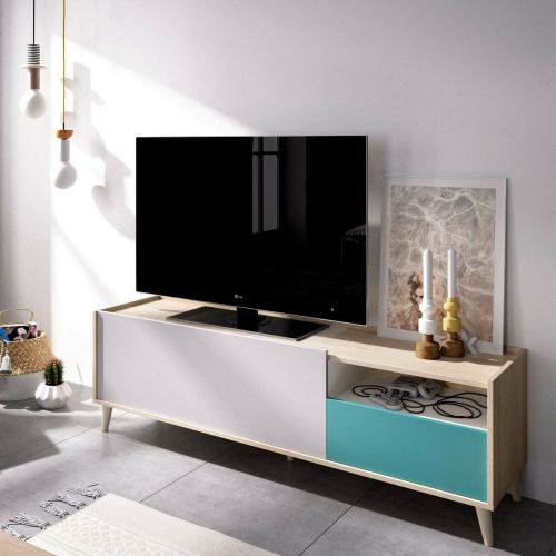 Mobile TV rovere e grigio 155x43x47h cm modulabile con 1 cassetto - Axterix