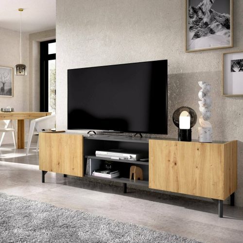 Mobile TV rovere nodi e antracite 161x35x45h cm 2 ante - Arya