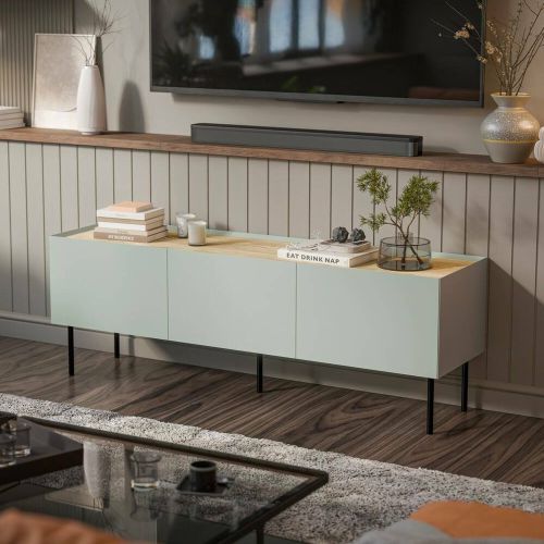 Mobile TV verde e rovere 150x40x52h cm 3 ante - Calanna