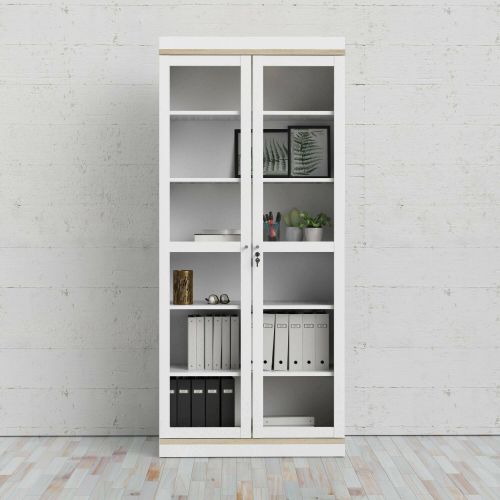 Mobile vetrina 2 ante 88x36x200h cm bianco e quercia - Axinte