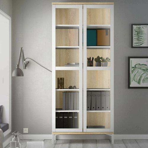 Mobile vetrina 2 ante 88x36x202h cm bianco e quercia - Hudhud