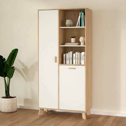 Mobile vetrina 2 ante 88x39x188h cm rovere e bianco - Mirinae