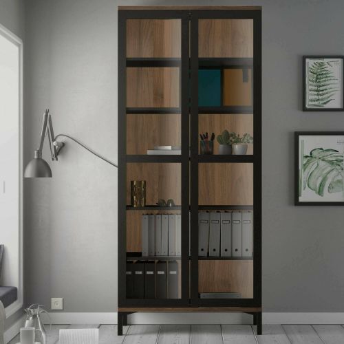 Mobile vetrina per studio 2 ante 88x36x202h cm nero e noce - Hudhud