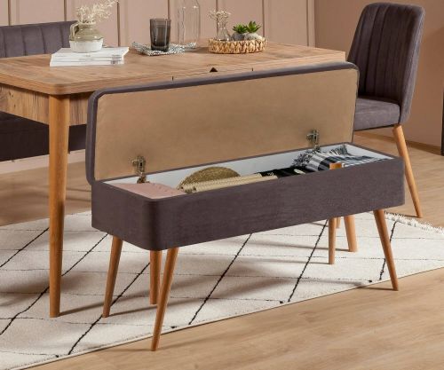 Panca Alph, Panchina multiuso, Seduta per ospiti, Cassapanca multifunzione, 90x39h40 cm, Noce e Antracite