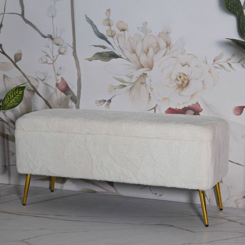 Panca contenitore rivestita bianca e oro 112x42x50h cm - Aiano