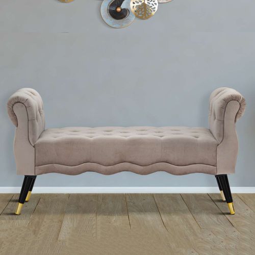 Panca Grigio Nero in Velluto, con Braccioli e Dettagli Dorati Materiale Struttura in Tessuto 120x40x60h cm, Colore Seduta Grigio - Humahu