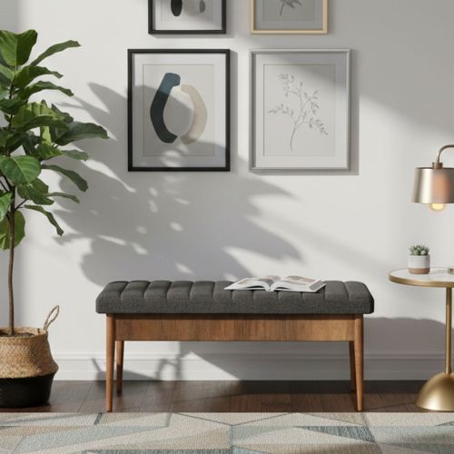 Panca Marrone Noce Nero Antracite Peso Supportato 130 kg Colore Struttura Nero 110x40x48h cm, Altezza Seduta 48 cm - Arielli