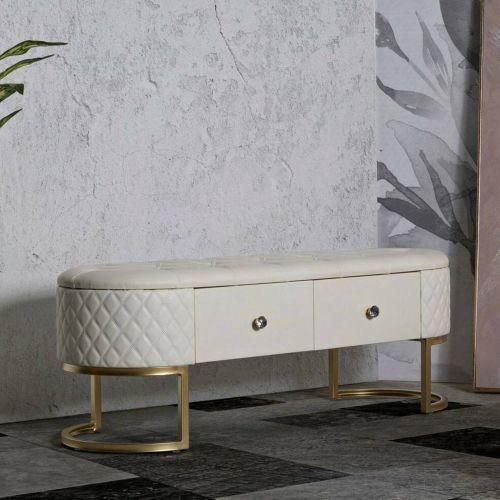 Panca shabby bianca e oro 120x40x43h cm - Golfo