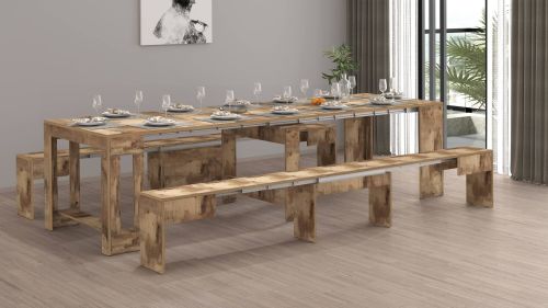 Panca Torquato, Set di 2 sedute per tavolo da pranzo, Panche allungabili, 290x25h45 cm, Acero