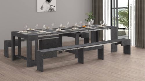 Panca Torquato, Set di 2 sedute per tavolo da pranzo, Panche allungabili, 290x25h45 cm, Ardesia