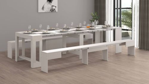 Panca Torquato, Set di 2 sedute per tavolo da pranzo, Panche allungabili, 290x25h45 cm, Bianco