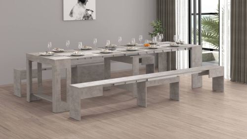 Panca Torquato, Set di 2 sedute per tavolo da pranzo, Panche allungabili, 290x25h45 cm, Grigio
