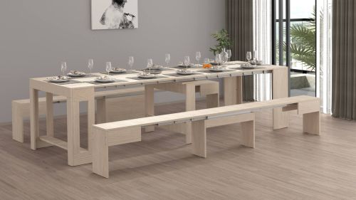 Panca Torquato, Set di 2 sedute per tavolo da pranzo, Panche allungabili, 290x25h45 cm, Olmo
