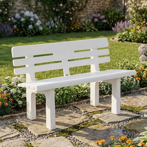 Panchina da esterno Alim, 110x52h71 cm, Bianco