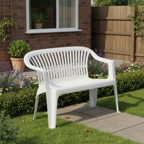 Panchina da Esterno Bianco 2 Posti Impilabile 114x55x82h cm, Braccioli Made in Italy - Asmi