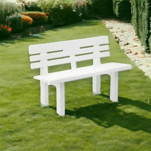 Panchina da esterno Marinella, Panca monoblocco da giardino, Panchina outdoor, 100% Made in Italy, 110x52h71 cm, Bianco