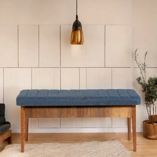 Panchina da esterno Situla, Panca da giardino, Seduta outdoor multi posizione, Sedia in plastica da balcone, 110x40 h48 cm, Noce e Blu