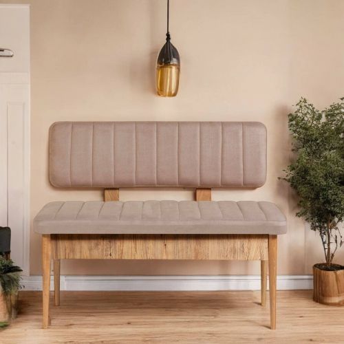 Panchina da esterno Situla, Panca da giardino, Seduta outdoor multi posizione, Sedia in plastica da balcone, 110x46 h85 cm, Quercia e Rosa