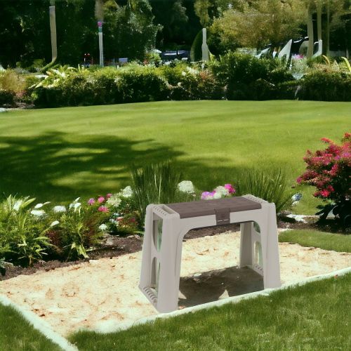 Panchina da esterno Ypres, Panchina da giardino, Panca porta utensili, Panca multiuso, 100% Made in Italy, 58x29h37 cm, Beige e Marrone