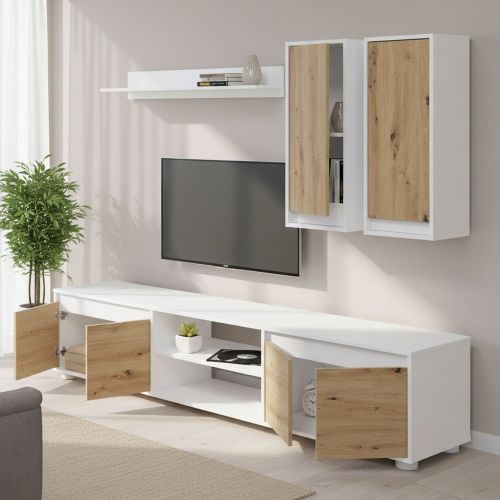 Parete attrezzata 6 ante 200cm bianca e rovere - Astulo